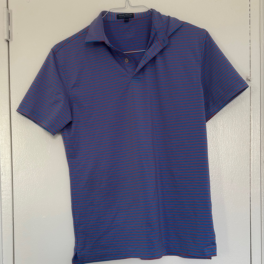 Peter Millar Blue Polo with Red Stripe Detail